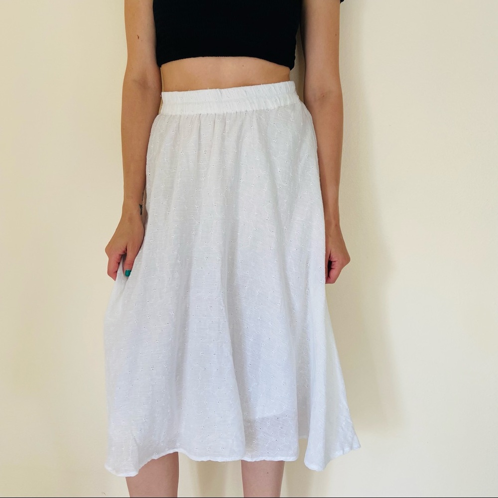 NWT Flint & Moss White Cotton Eyelet Midi Skirt - Picture 2 of 8